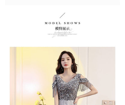 Dress Maxi Prom Shoulder Cold Sequin