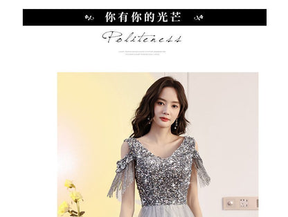 Dress Maxi Prom Shoulder Cold Sequin