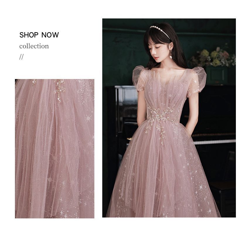 Embellished Short-Sleeve Dress Maxi (Various Prom Designs)