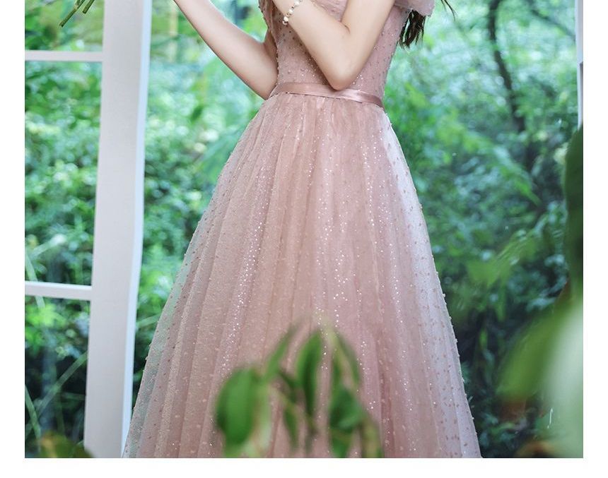 Puff-Sleeve Dress A-Line Dotted Prom