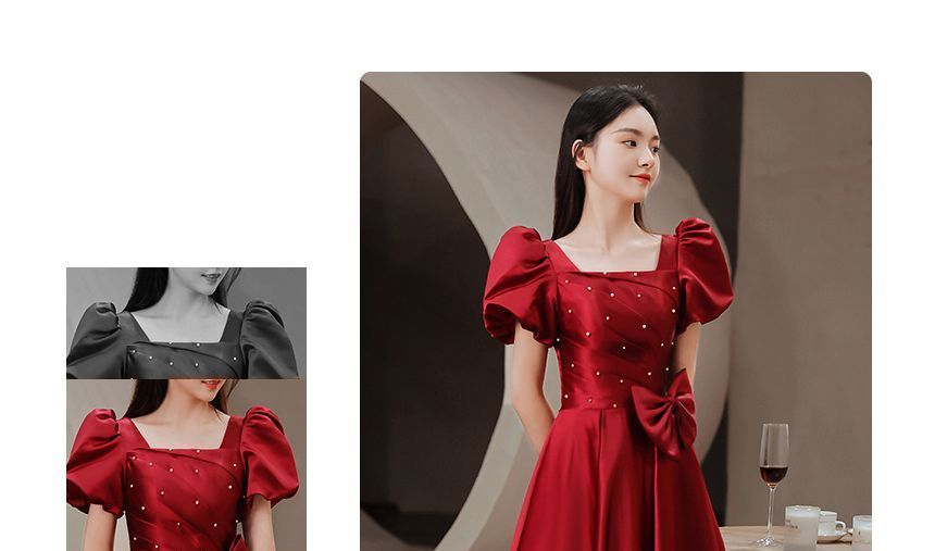 A-Line Puff-Sleeve (Various Embellished Dress Bow Prom Designs)