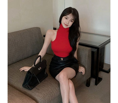Top Plain Sleeveless Turtleneck