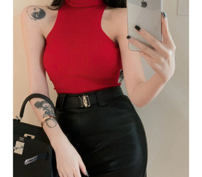 Top Plain Sleeveless Turtleneck