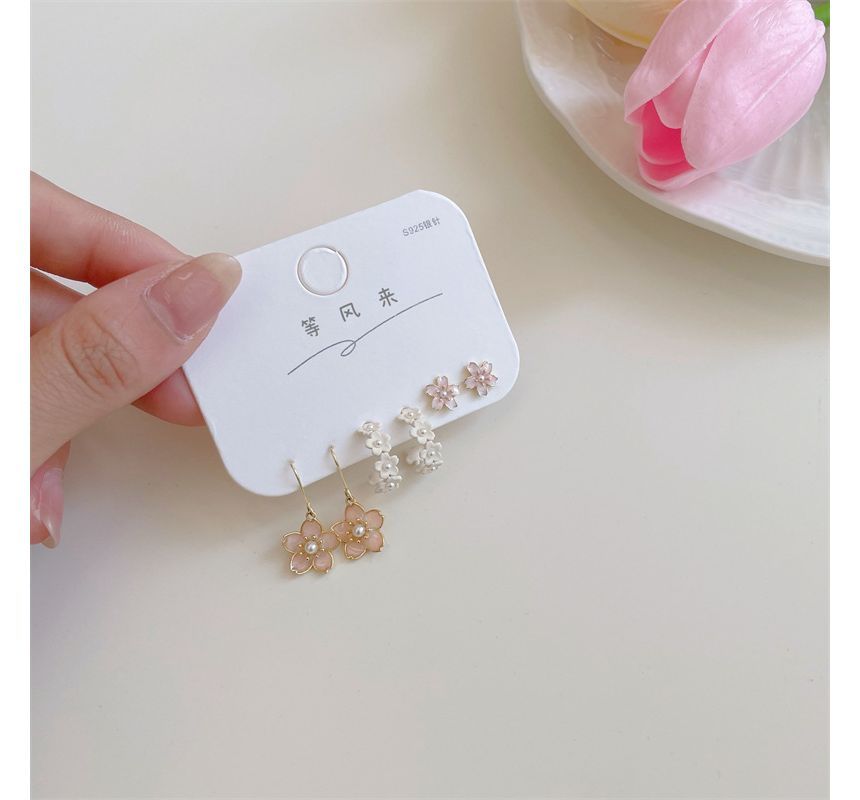 Alloy designs) Sakura 3 Pair Set: (various Earring