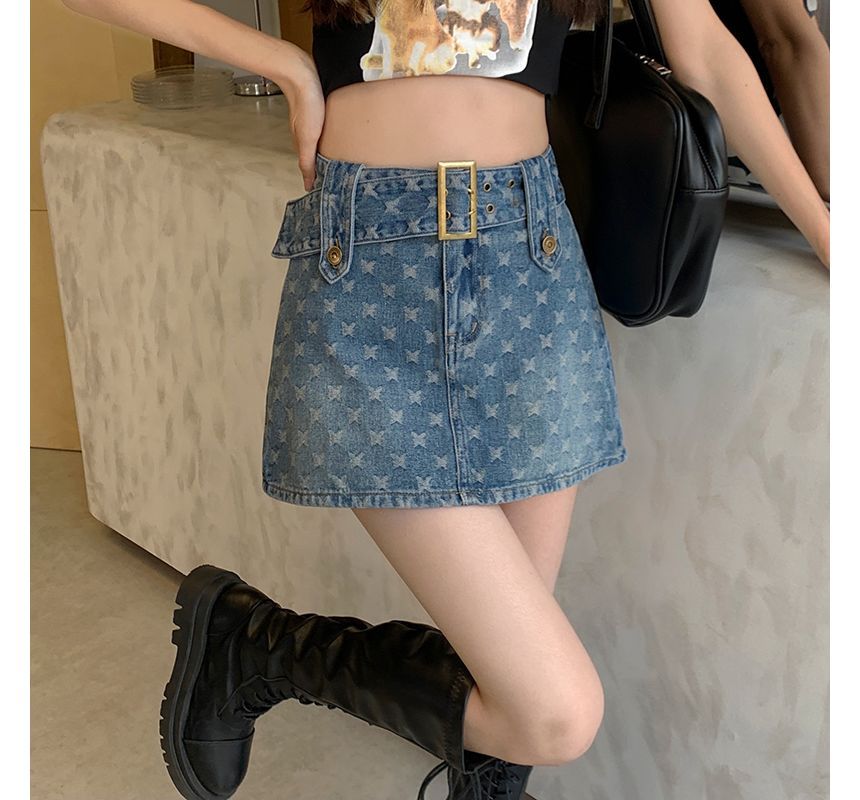 Belted Denim Mini Skirt