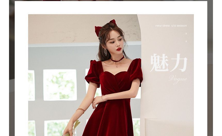 Dress A-Line Cocktail Puff-Sleeve