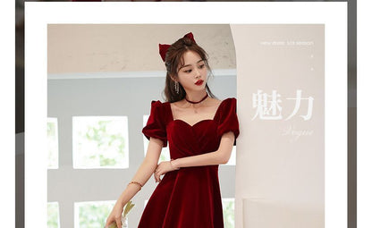 Dress A-Line Cocktail Puff-Sleeve