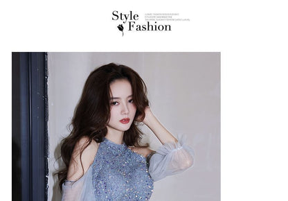 Cold-Shoulder Sequin Evening Gown Sheath