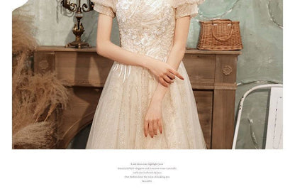 Robe de soirée/robe de cocktail trapèze à manches bouffantes