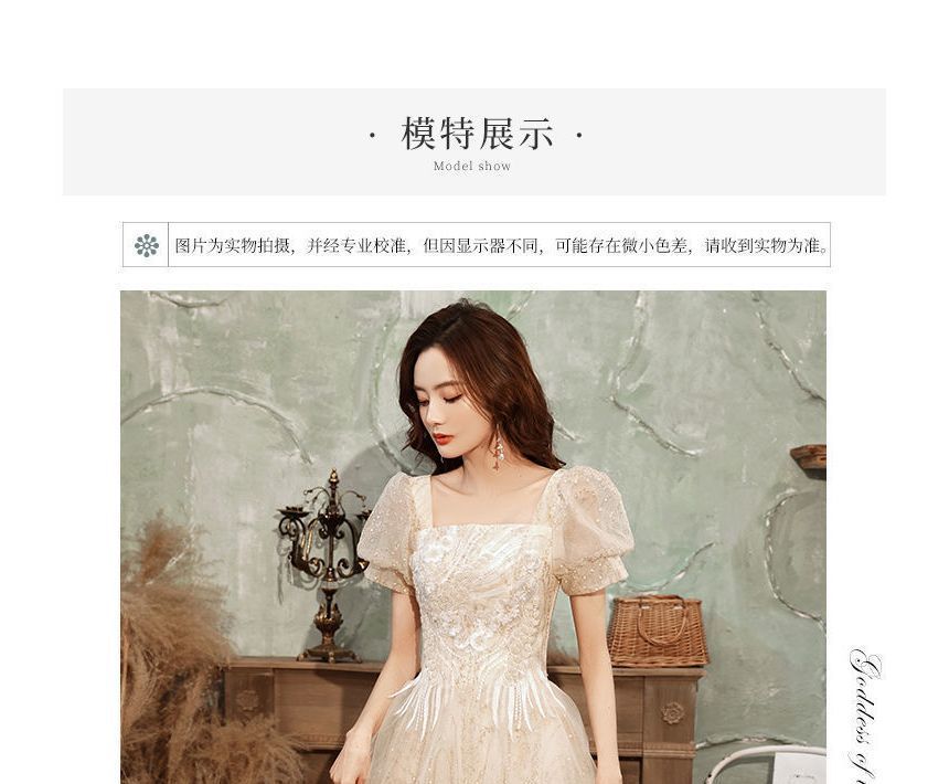 Robe de soirée/robe de cocktail trapèze à manches bouffantes