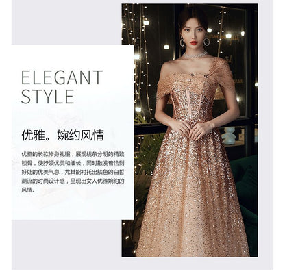 A-Line Evening Off-Shoulder Sequin Gown