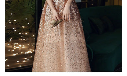 A-Line Evening Off-Shoulder Sequin Gown