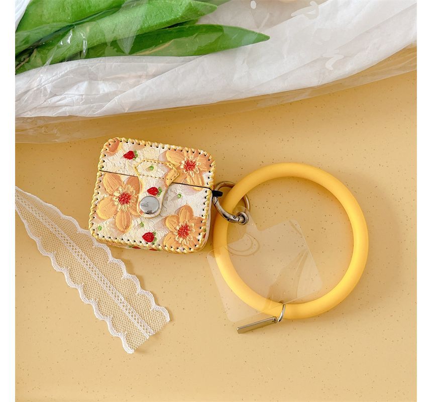 Flower Print Faux Leather AirPods Earphone Case Skin