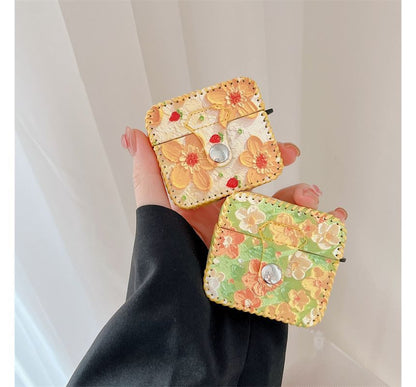 Flower Print Faux Leather AirPods Earphone Case Skin