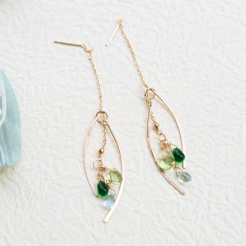 Faux Silver / Pendant Sterling Earring Curve Gemstone Fringed