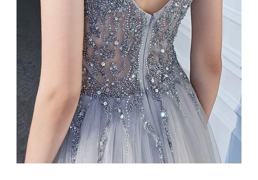 Sleeveless Embellished Mesh Slit A-Line Evening Gown