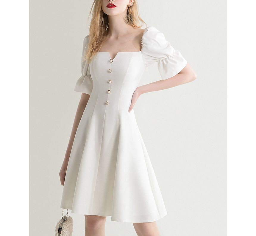 Short-Sleeve Square-Neck A-Line Dress