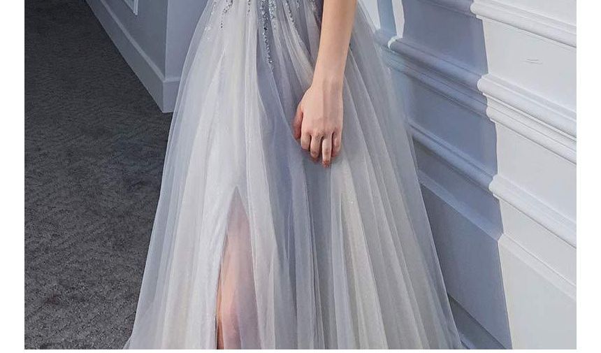 V-Neck Evening A-Line Glitter Gown