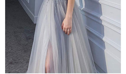 V-Neck Evening A-Line Glitter Gown