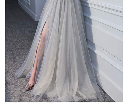 V-Neck Evening A-Line Glitter Gown