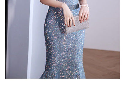 V-Neck Glitter Mermaid  Evening Gown