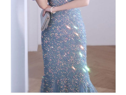 V-Neck Glitter Mermaid  Evening Gown