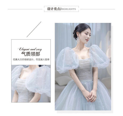 Glitter A-Line Square-Neck Evening Gown