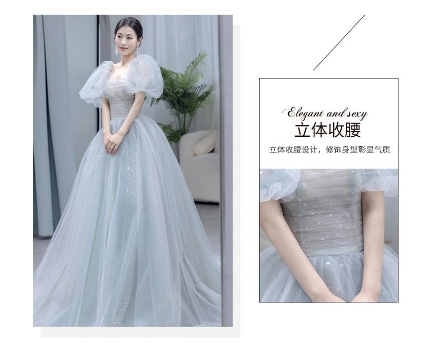 Glitter A-Line Square-Neck Evening Gown