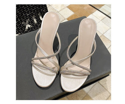Rhinestone Stiletto-Heel Slide Sandals