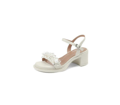 Block-Heel Genuine Leather Embellished Sandals