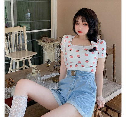 Print T-Shirt Short-Sleeve Strawberry