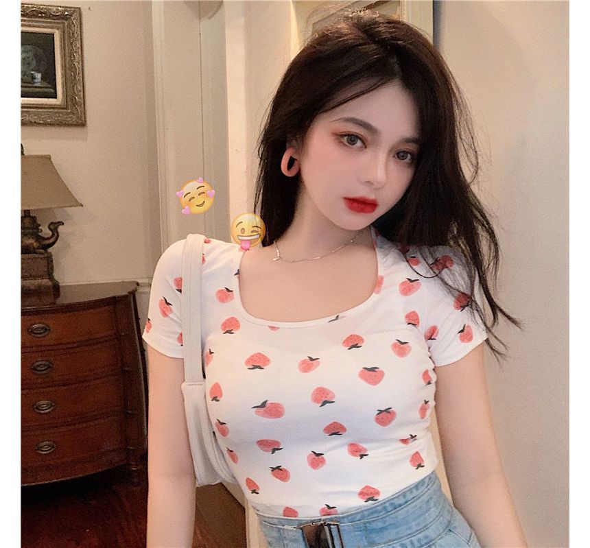 Print T-Shirt Short-Sleeve Strawberry