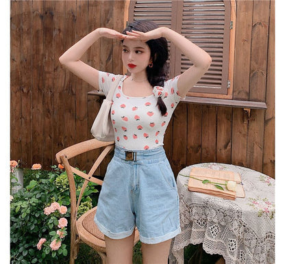 Print T-Shirt Short-Sleeve Strawberry