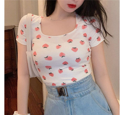 Print T-Shirt Short-Sleeve Strawberry