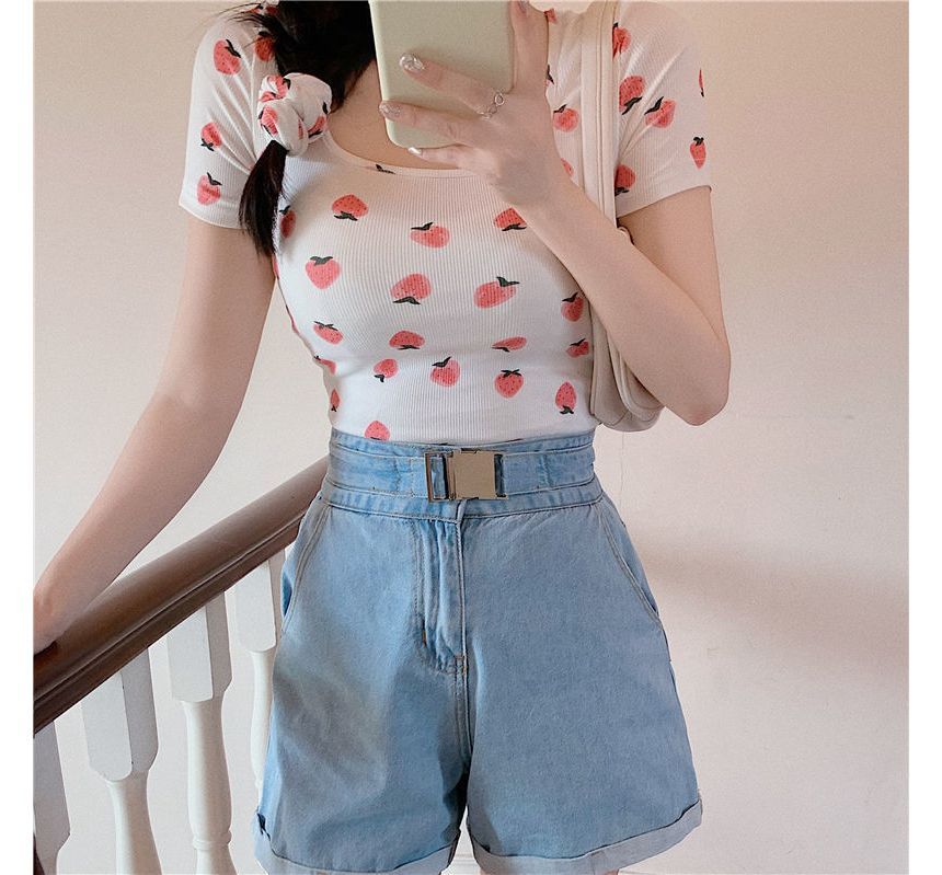 Print T-Shirt Short-Sleeve Strawberry