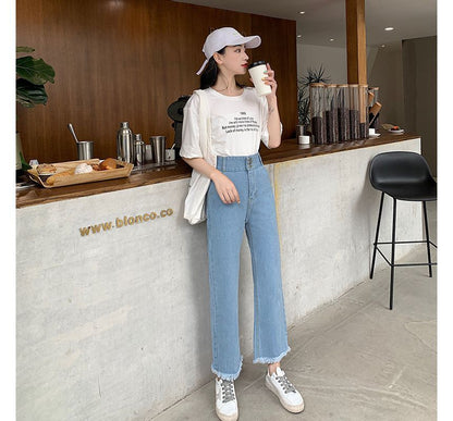 Cropped High Jeans Waist Loose Fit