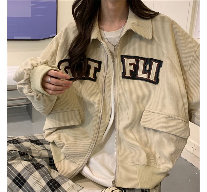 Letter Applique Shirt Jacket