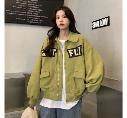 Letter Applique Shirt Jacket