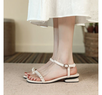 Beaded Low-Heel Sandals