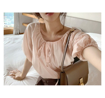 Short-Sleeve Button Blouse