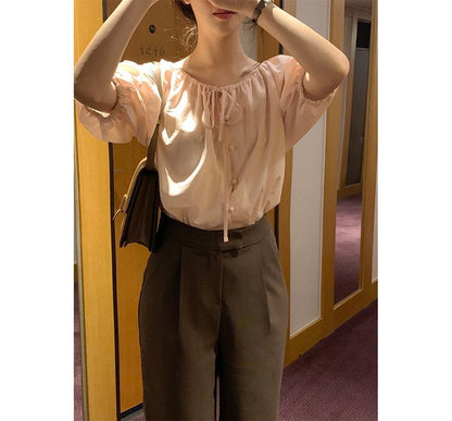 Short-Sleeve Button Blouse