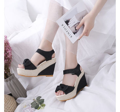 Platform Denim Wedge-Heel Sandals