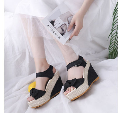 Platform Denim Wedge-Heel Sandals