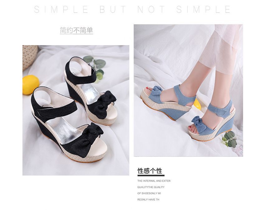 Platform Denim Wedge-Heel Sandals