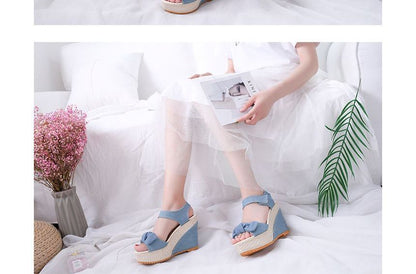 Platform Denim Wedge-Heel Sandals