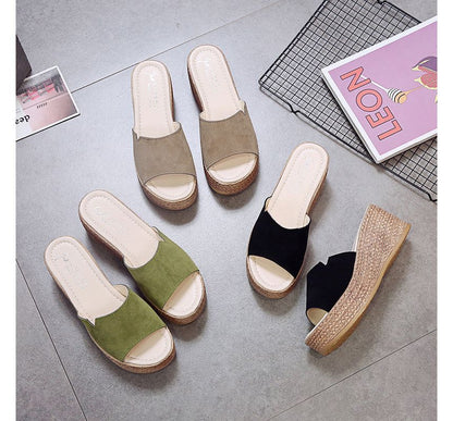 Slide Platform Wedge-Heel Sandals