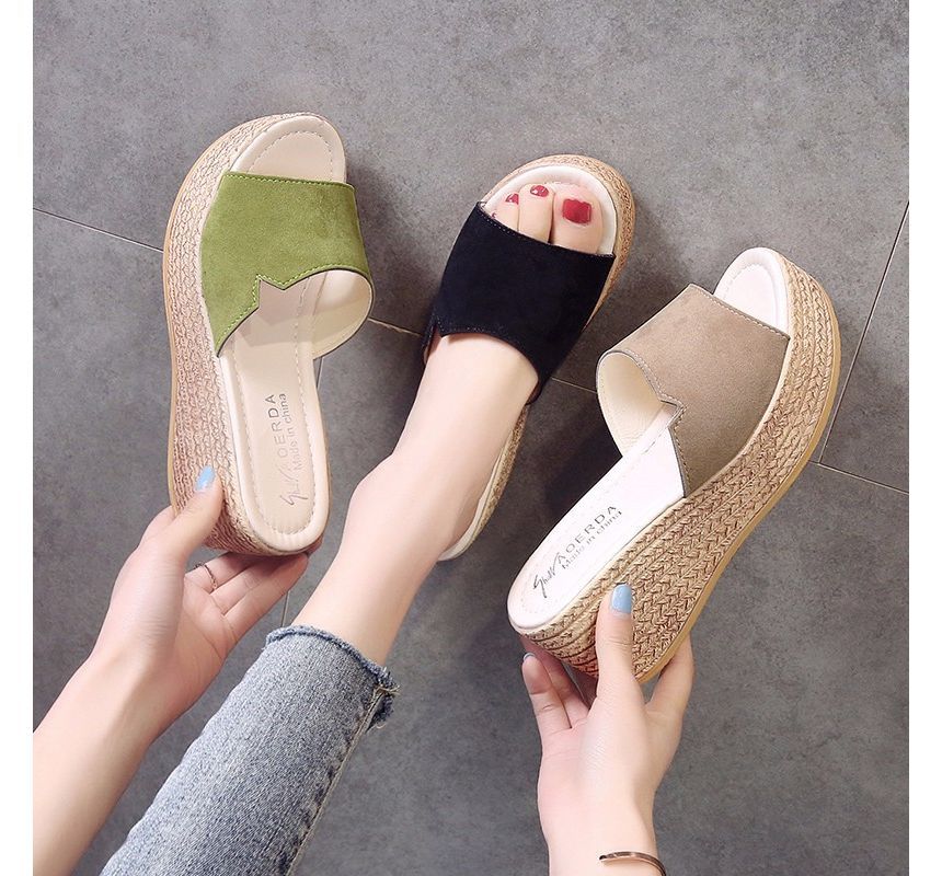 Slide Platform Wedge-Heel Sandals