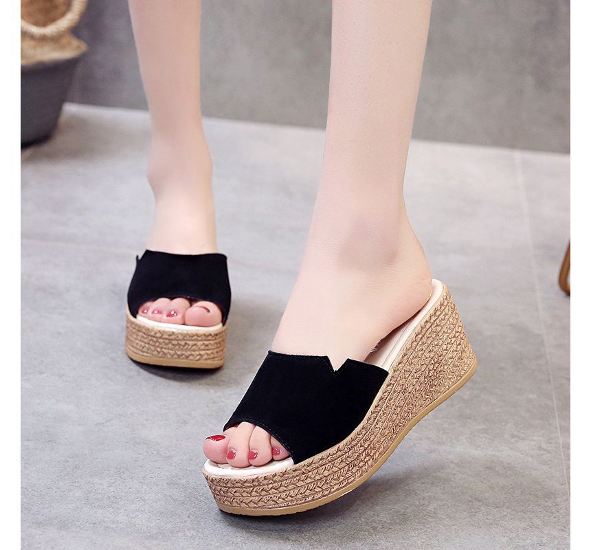 Slide Platform Wedge-Heel Sandals