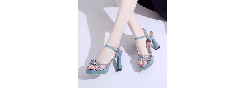 Platform Rhinestone Chunky-Heel Sandals
