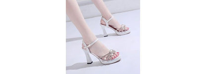 Platform Rhinestone Chunky-Heel Sandals